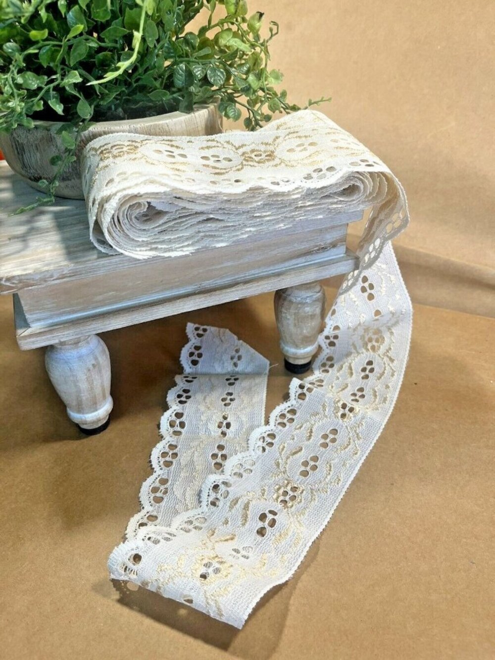 Vintage Peach Nylon/Polyester Flat Lace Trim Scalloped 2 1/2" W, 4 yds Long U95